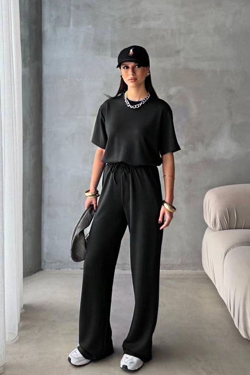 Bisiklet Yaka Basıc Takım-Siyah SİYAH