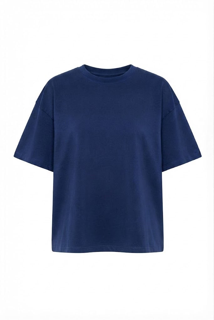 Bisiklet Yaka Oversize T-shirt LACİVERT