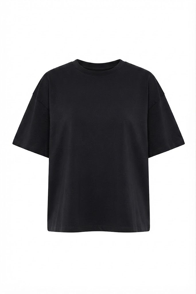 Bisiklet Yaka Oversize T-shirt SİYAH