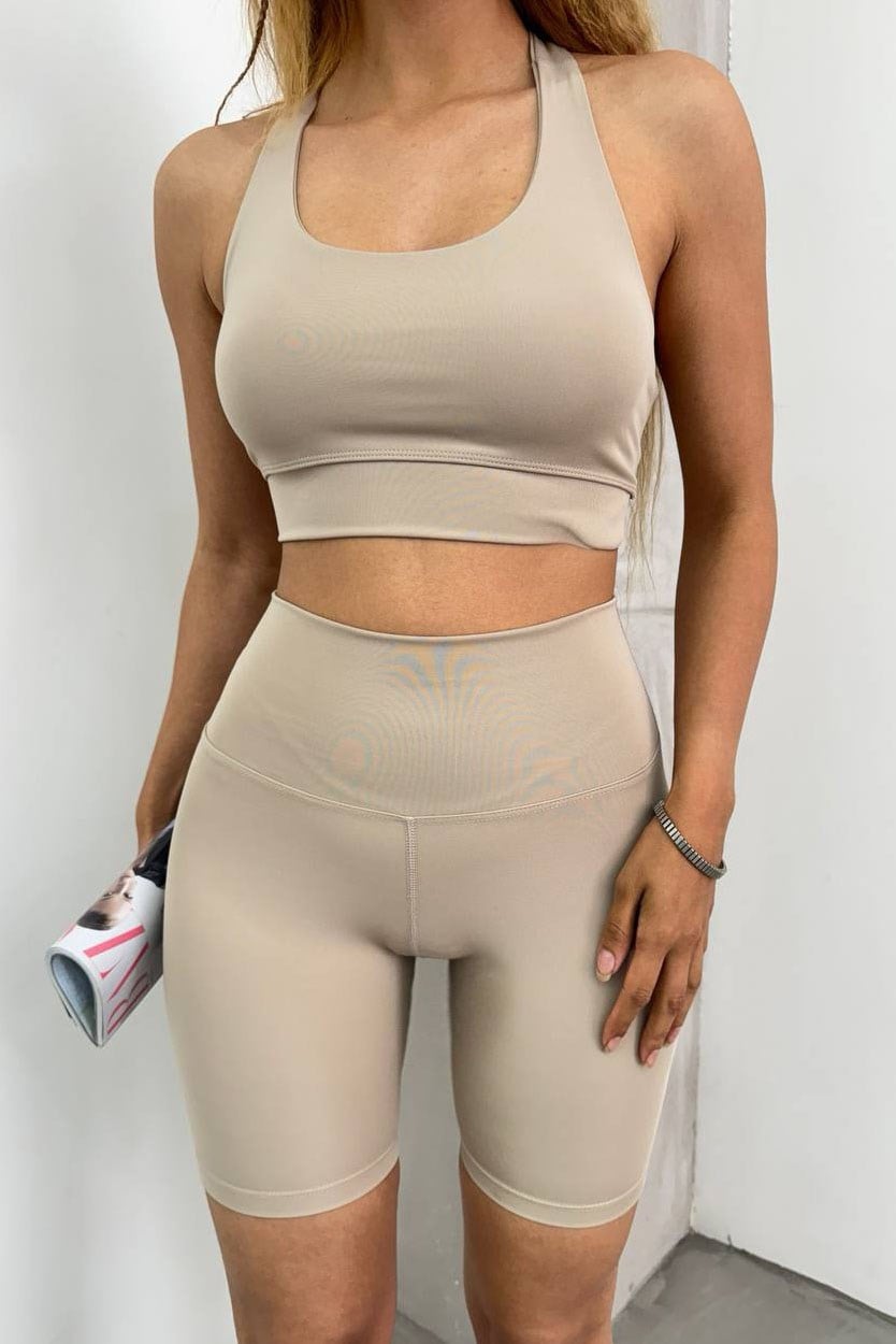 Bralet Çapraz Detay Oysho Şort Takım - Vizon VİZON