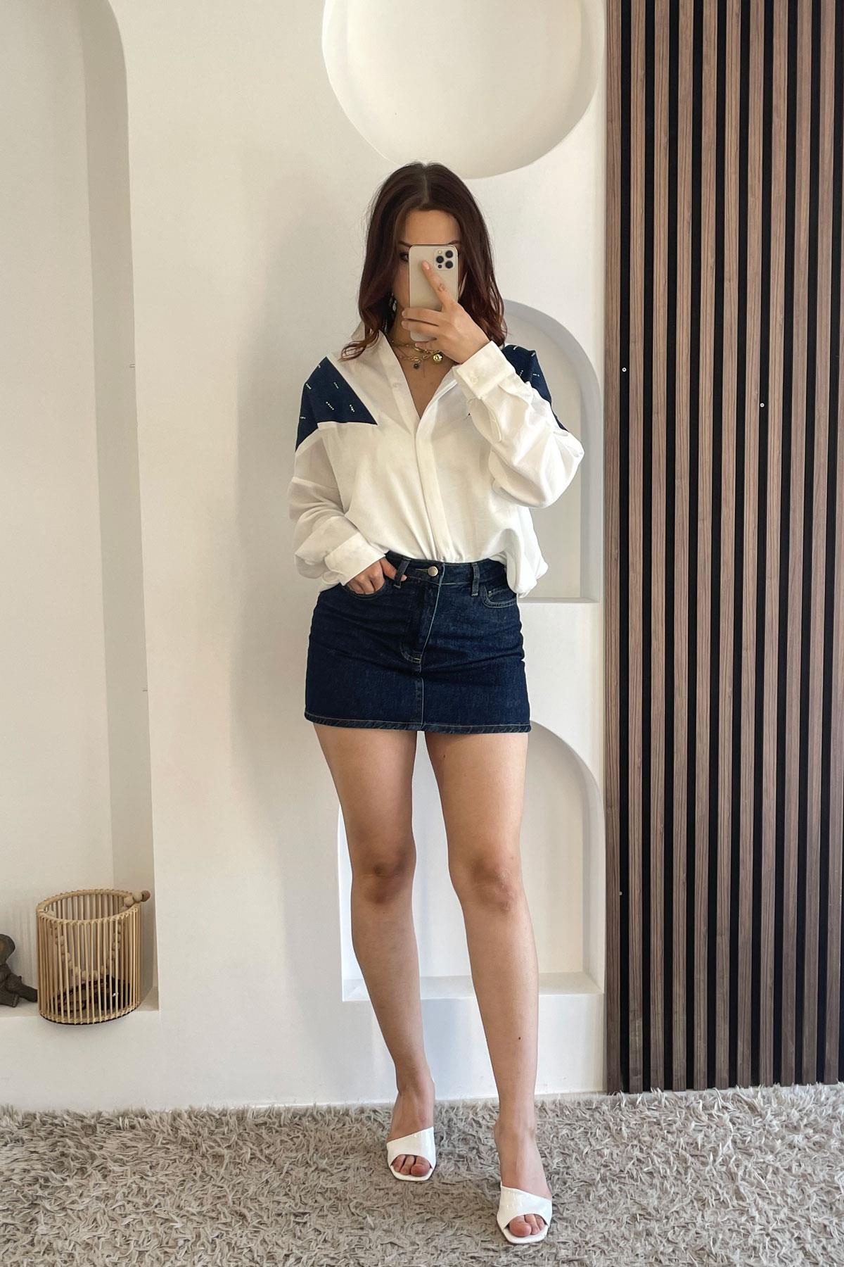 Çift Cepli Mini Denim Etek - Koyu Mavi KOYU MAVİ