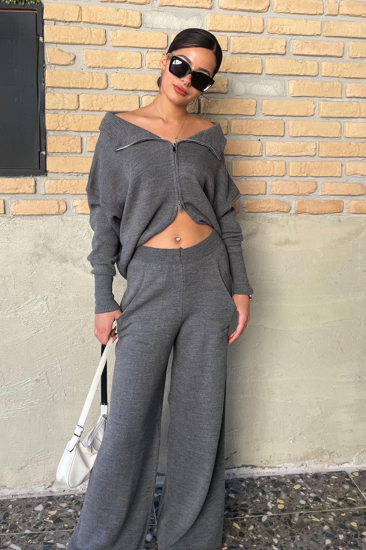 Çift Fermuar Triko Takım - Antrasit ANTRASİT