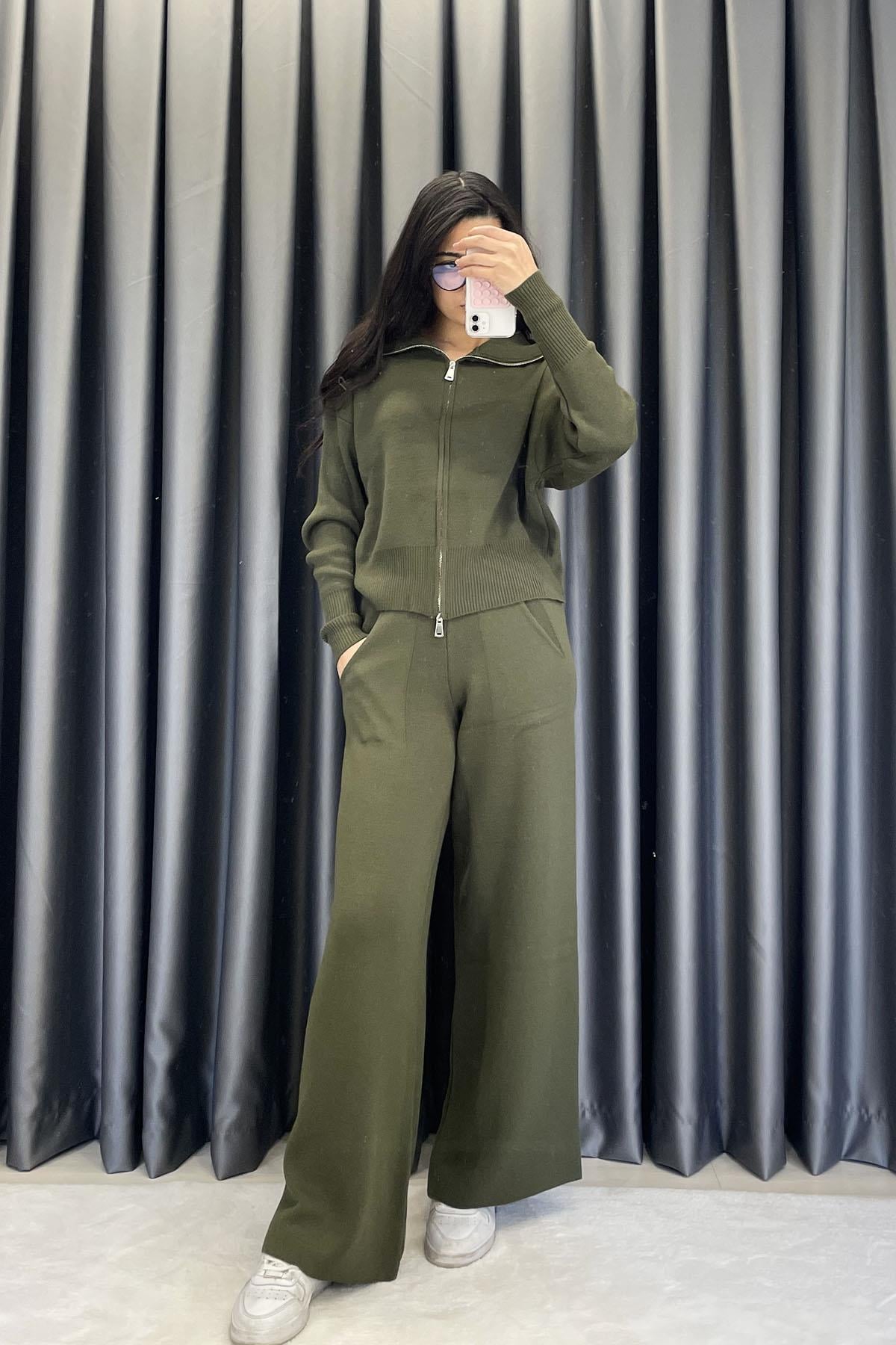 Çift Fermuar Triko Takım - Haki HAKİ