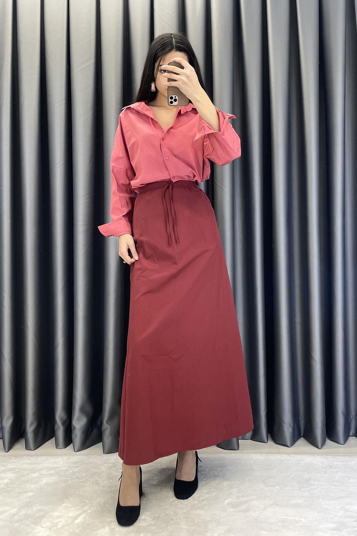 Cotton Kloş Etek - Bordo BORDO