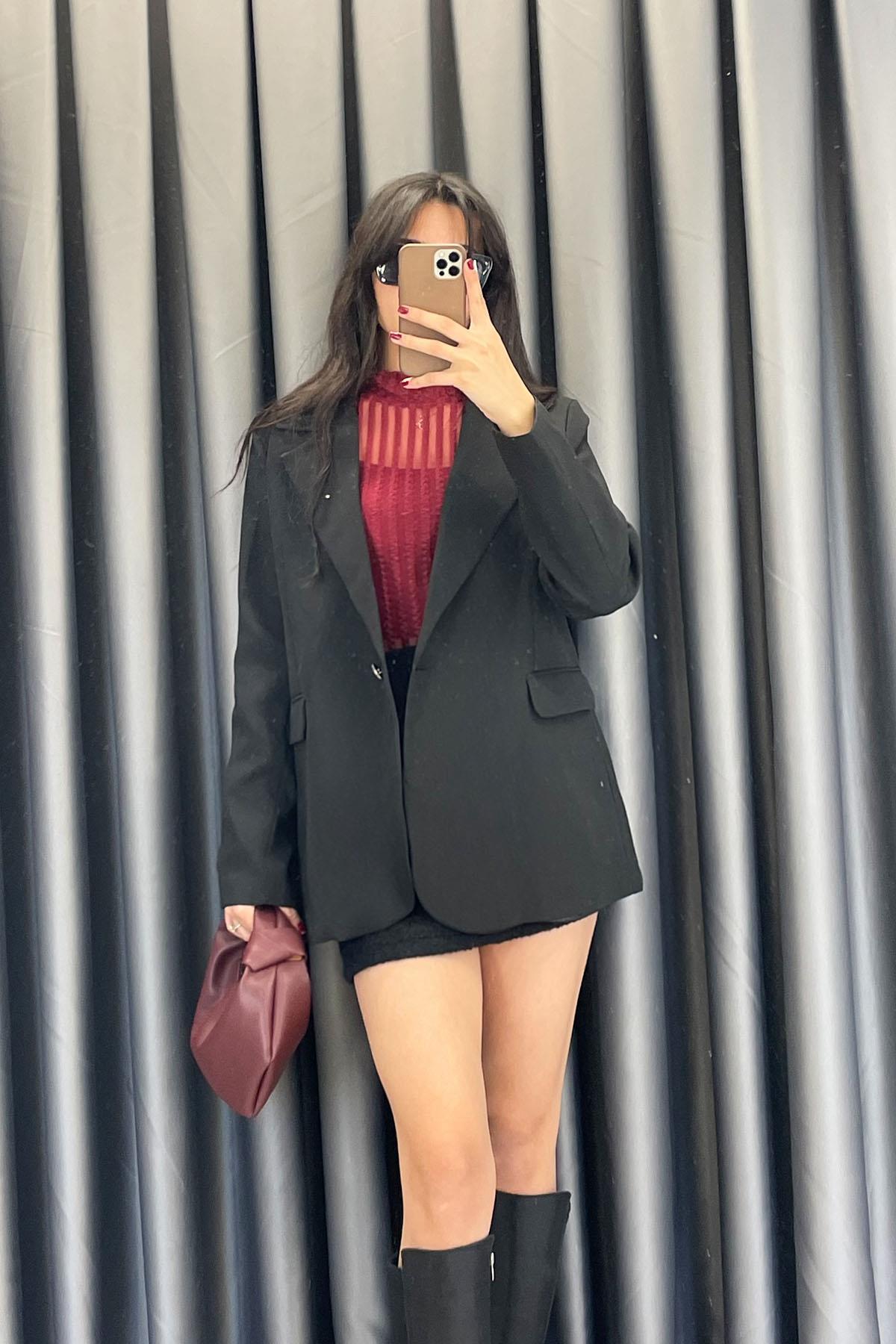 Double Tek Düğme Blazer Ceket - Siyah SİYAH