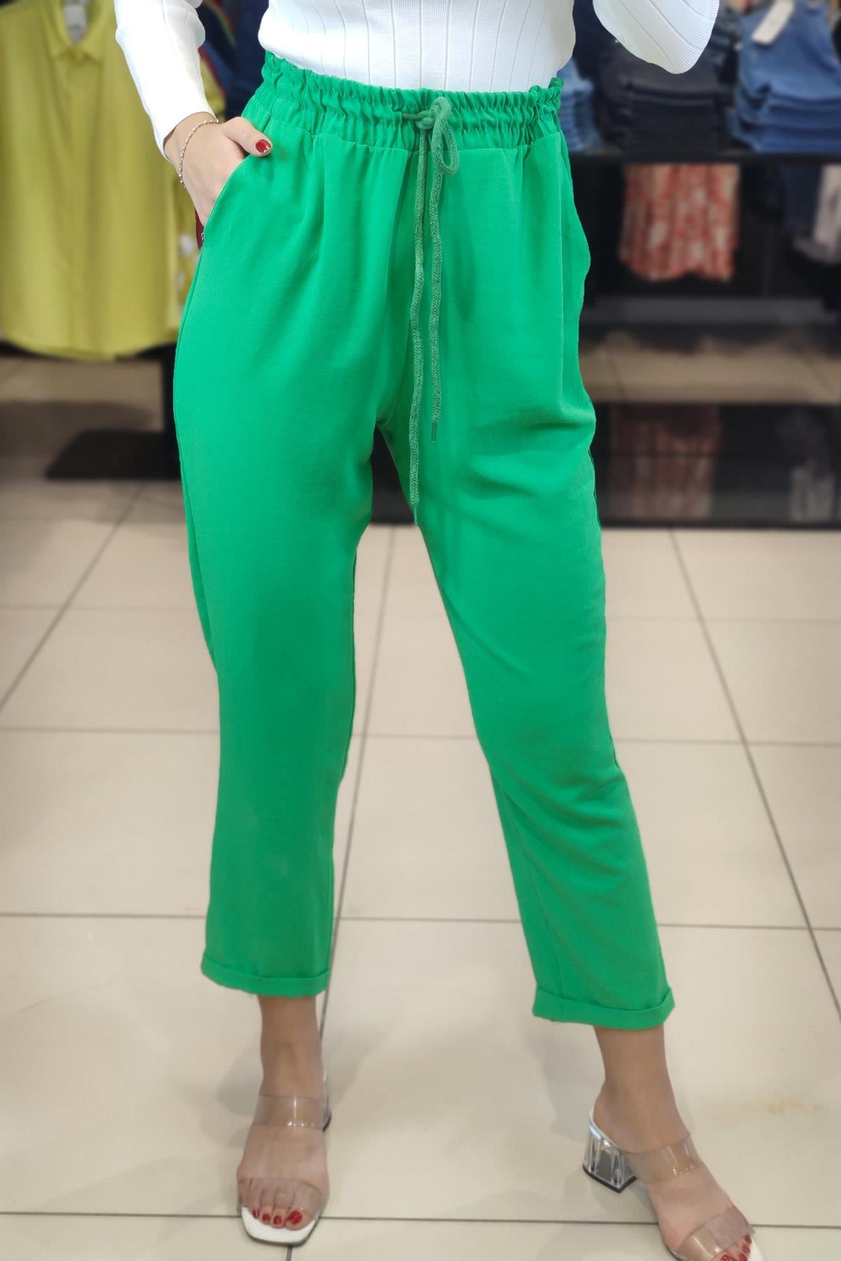 Duble Paça Lastikli Pantolon - Yeşil YEŞİL