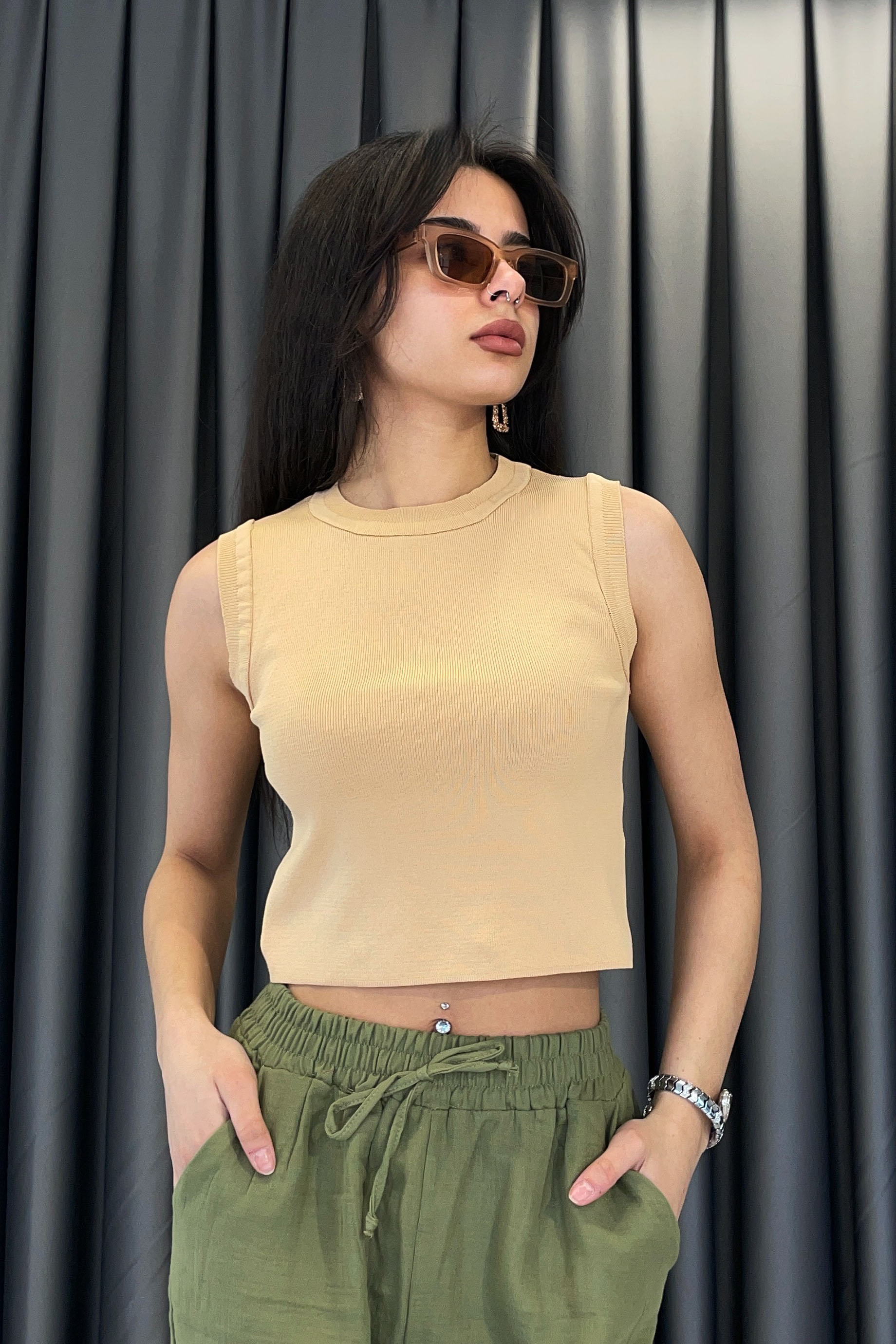 Düz Kısa Süveter - Camel CAMEL