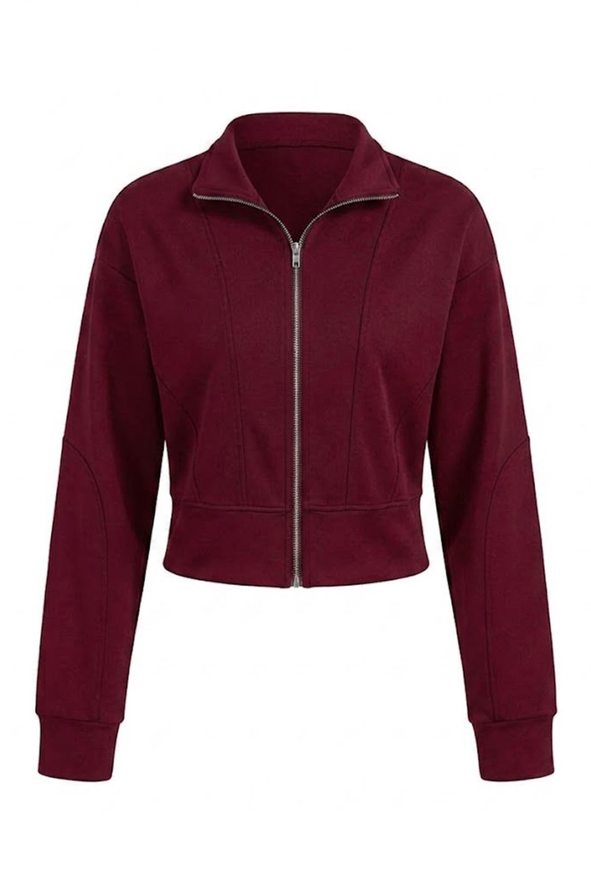 FERMUARLI DİK YAKA SWEAT BORDO