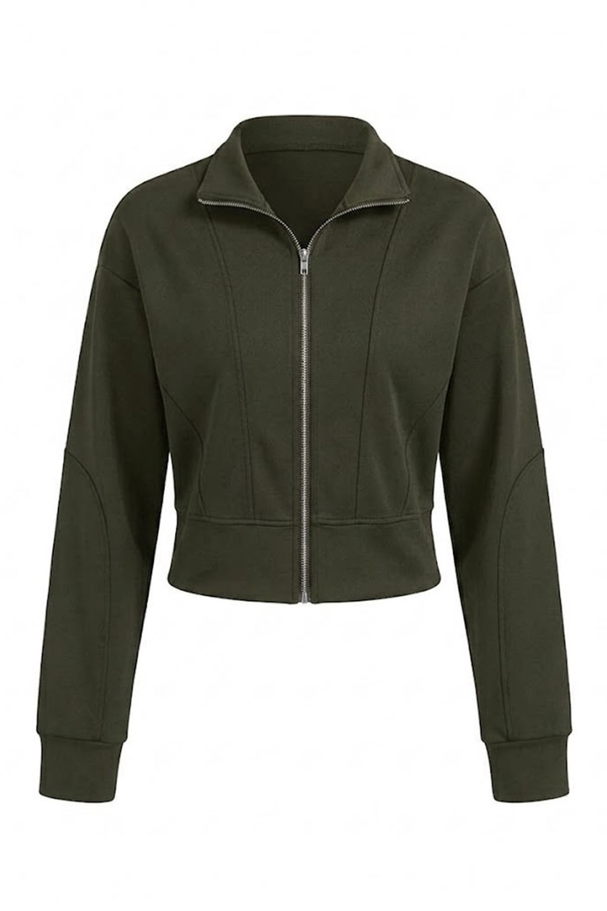 FERMUARLI DİK YAKA SWEAT HAKİ