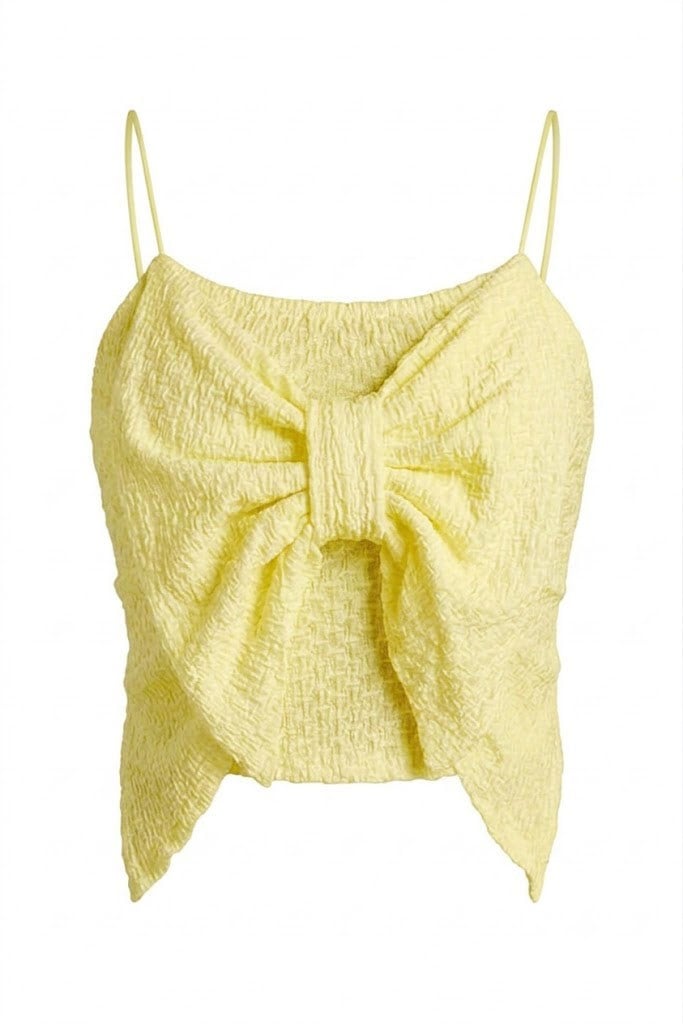 Fiyonk Detay Kabartma Kumaş Crop-Sarı SARI