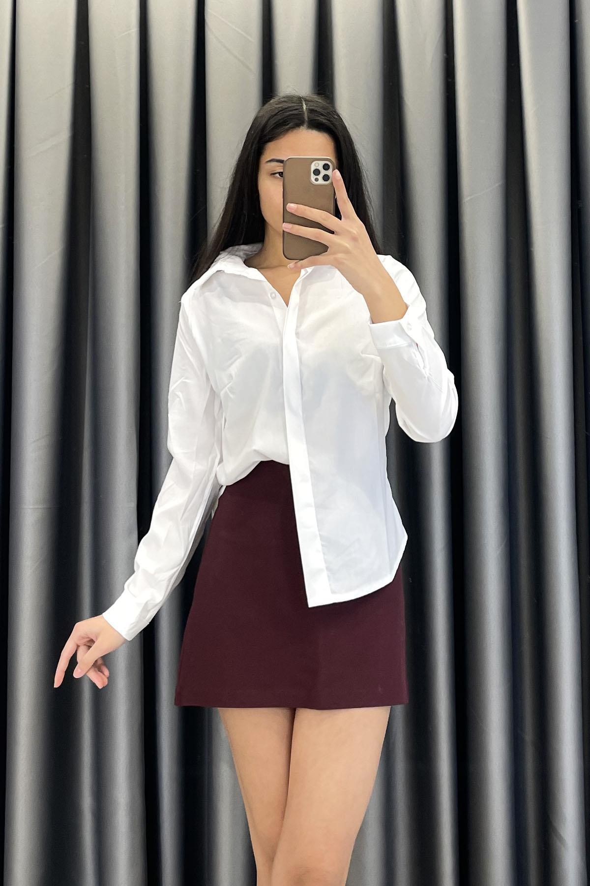 Gizli Düğme Detay Basic Gömlek - Ekru EKRU