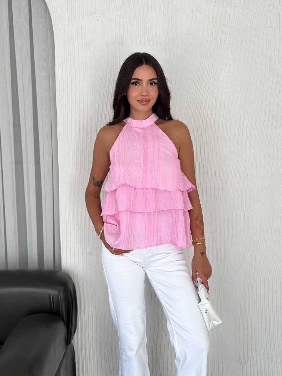 Hakim Yaka Kat Kat Bluz- Pembe PEMBE