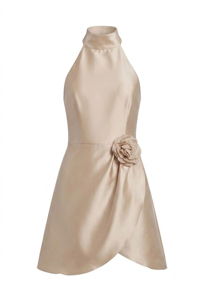 Halter Yaka Çiçek Detay Dane Abiye CAMEL