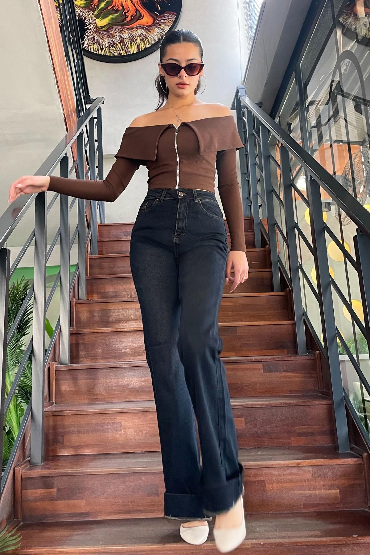 İspanyol Geniş Paça Jean - Kiremit KİREMİT