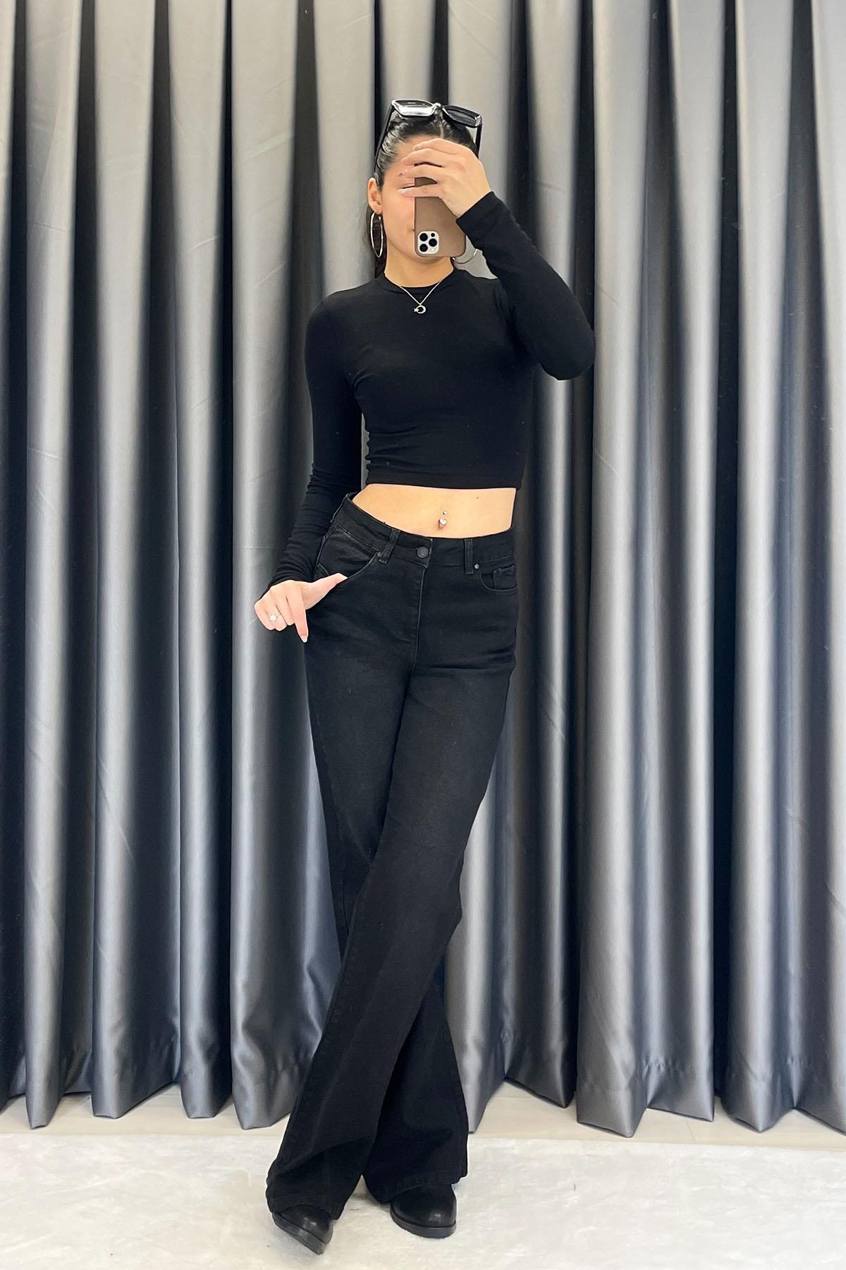 İspanyol Paça Jean - Siyah SİYAH