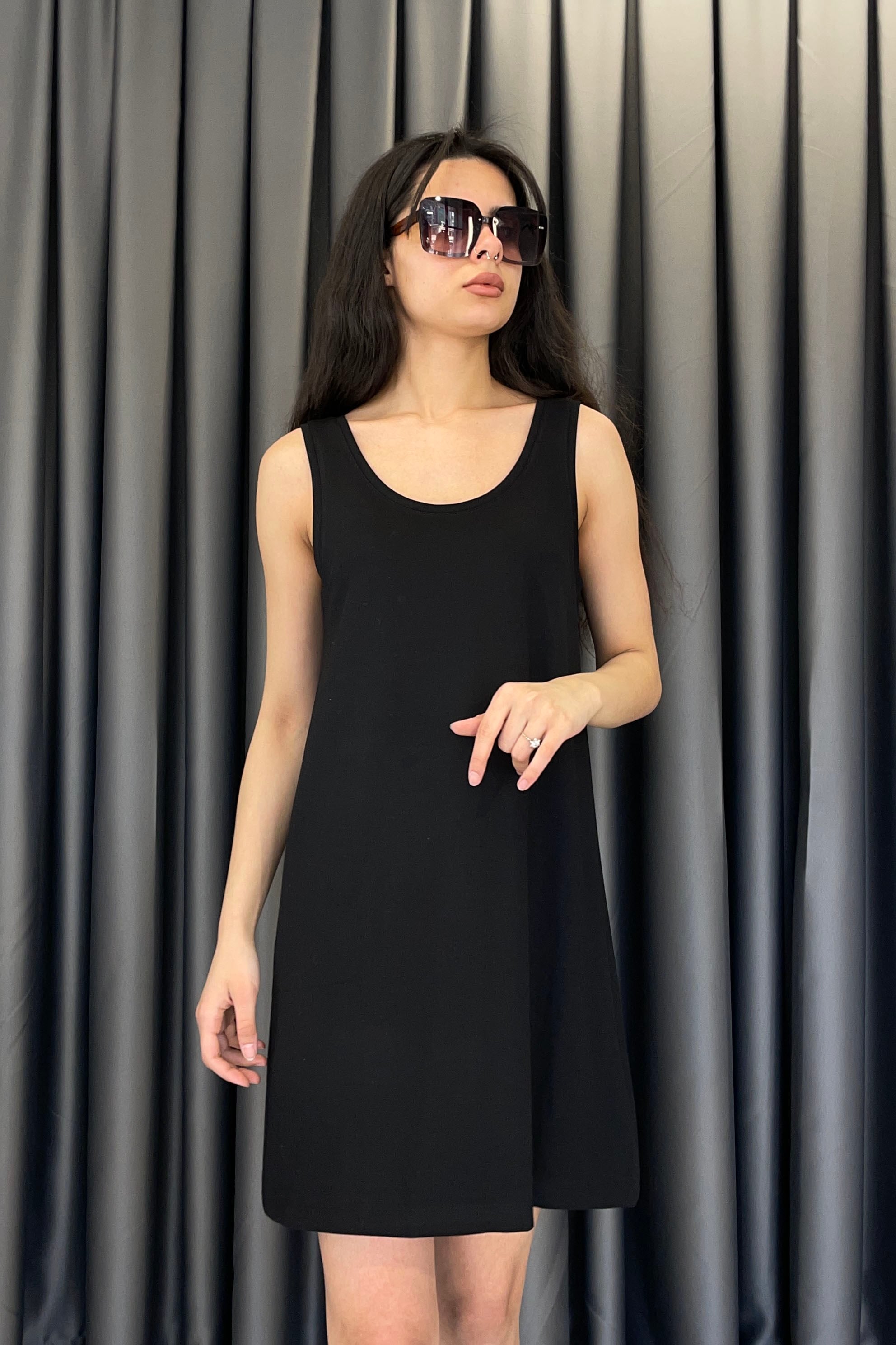 Kalın Askılı Modal Elbise-Siyah SİYAH