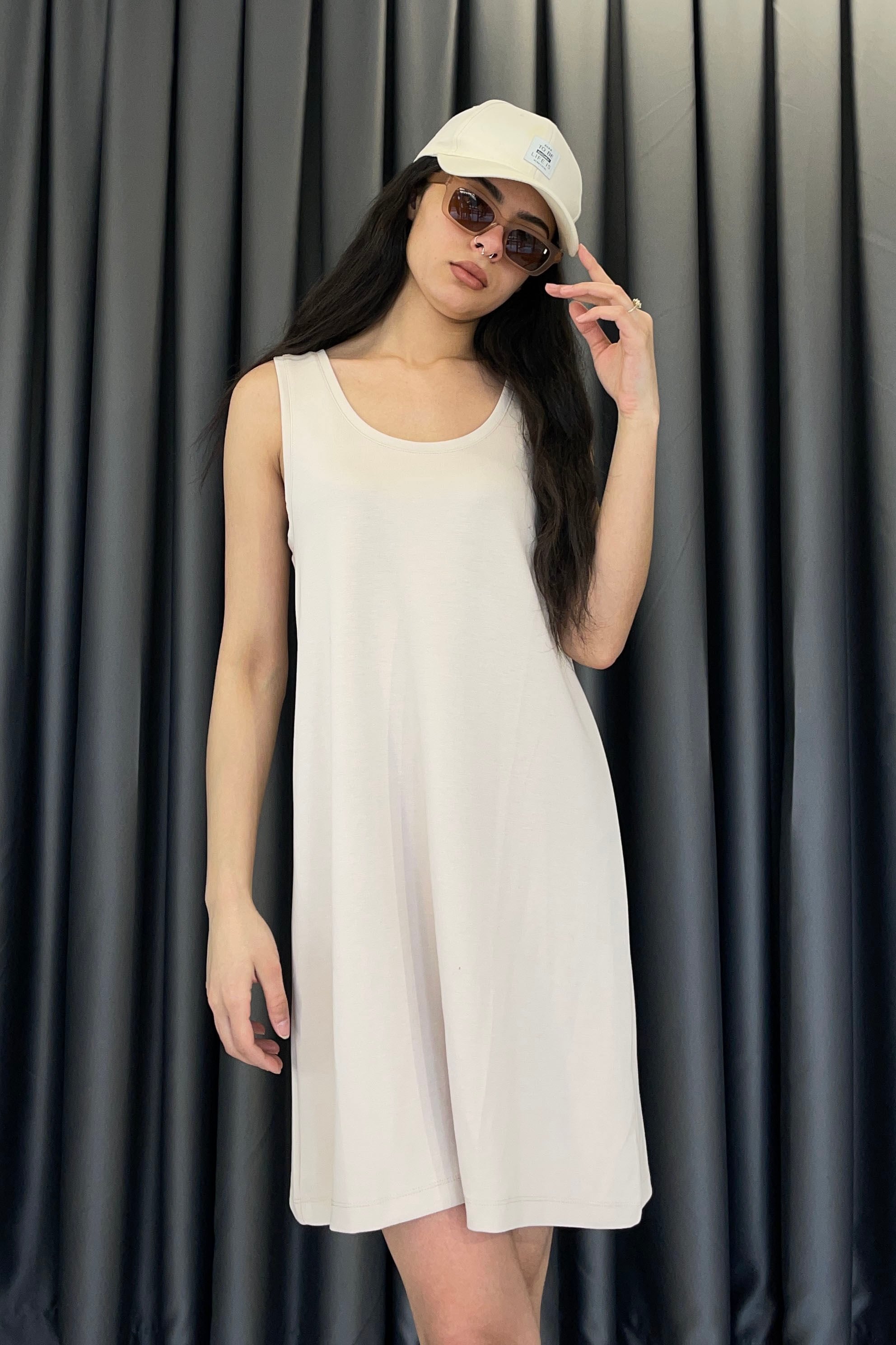 Kalın Askılı Modal Elbise-Vizon VİZON