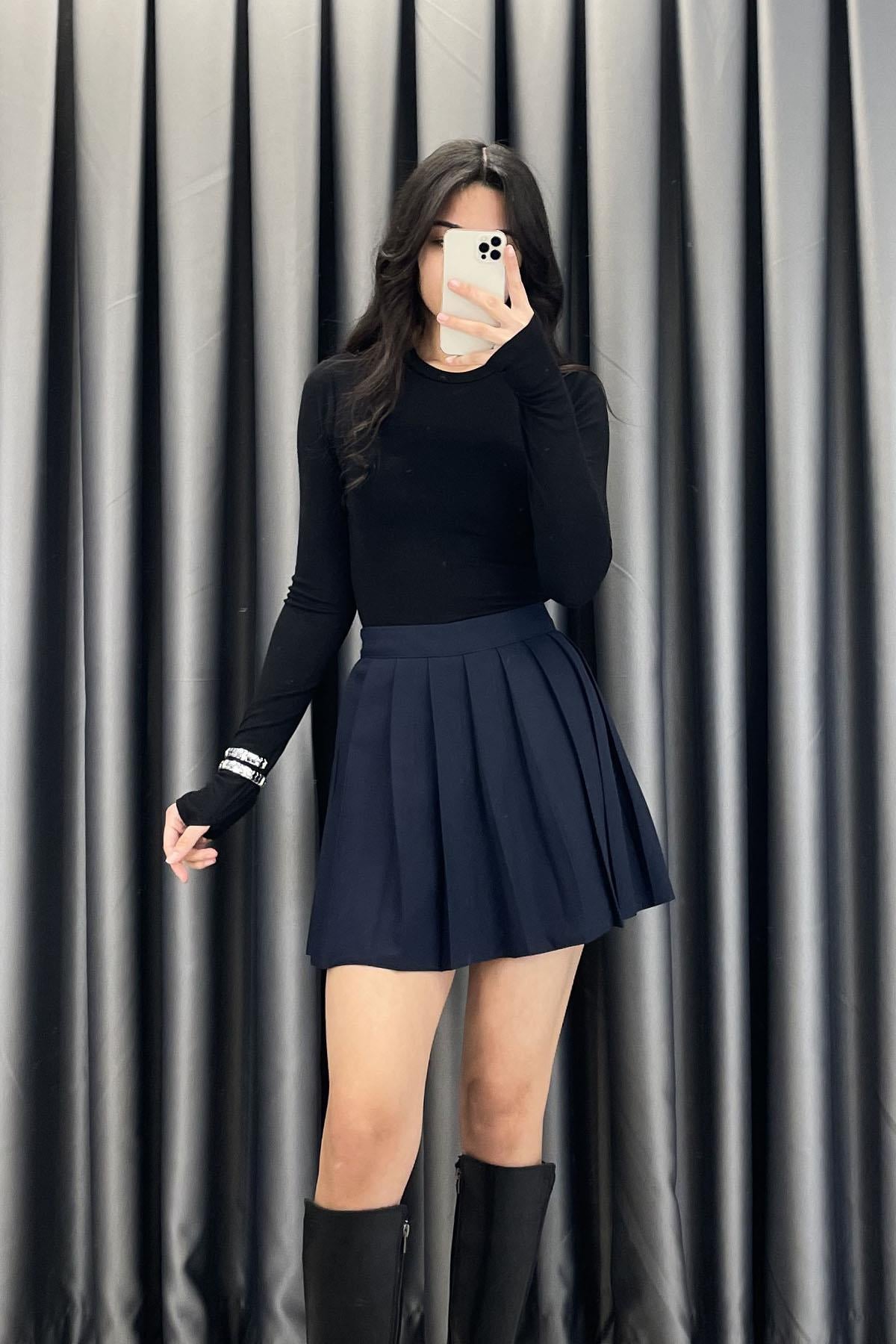 Kalın Piliseli Şort Etek - Lacivert LACİVERT