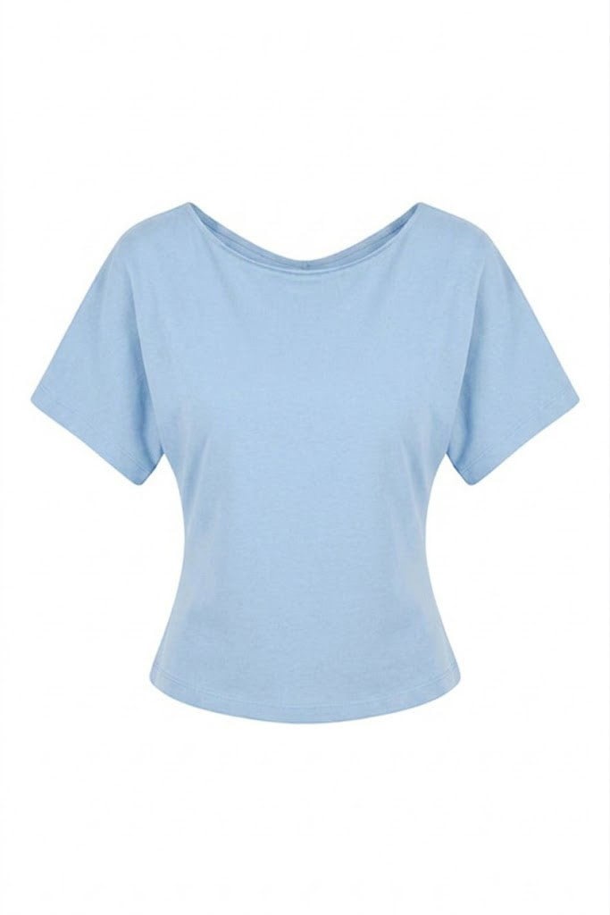 Kayık Yaka Basic T-shirt Bebe Mavi