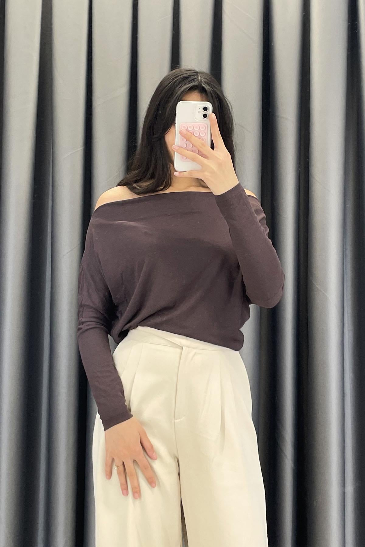 Kayık Yaka Yarasa Kol Body - Kahve KAHVE