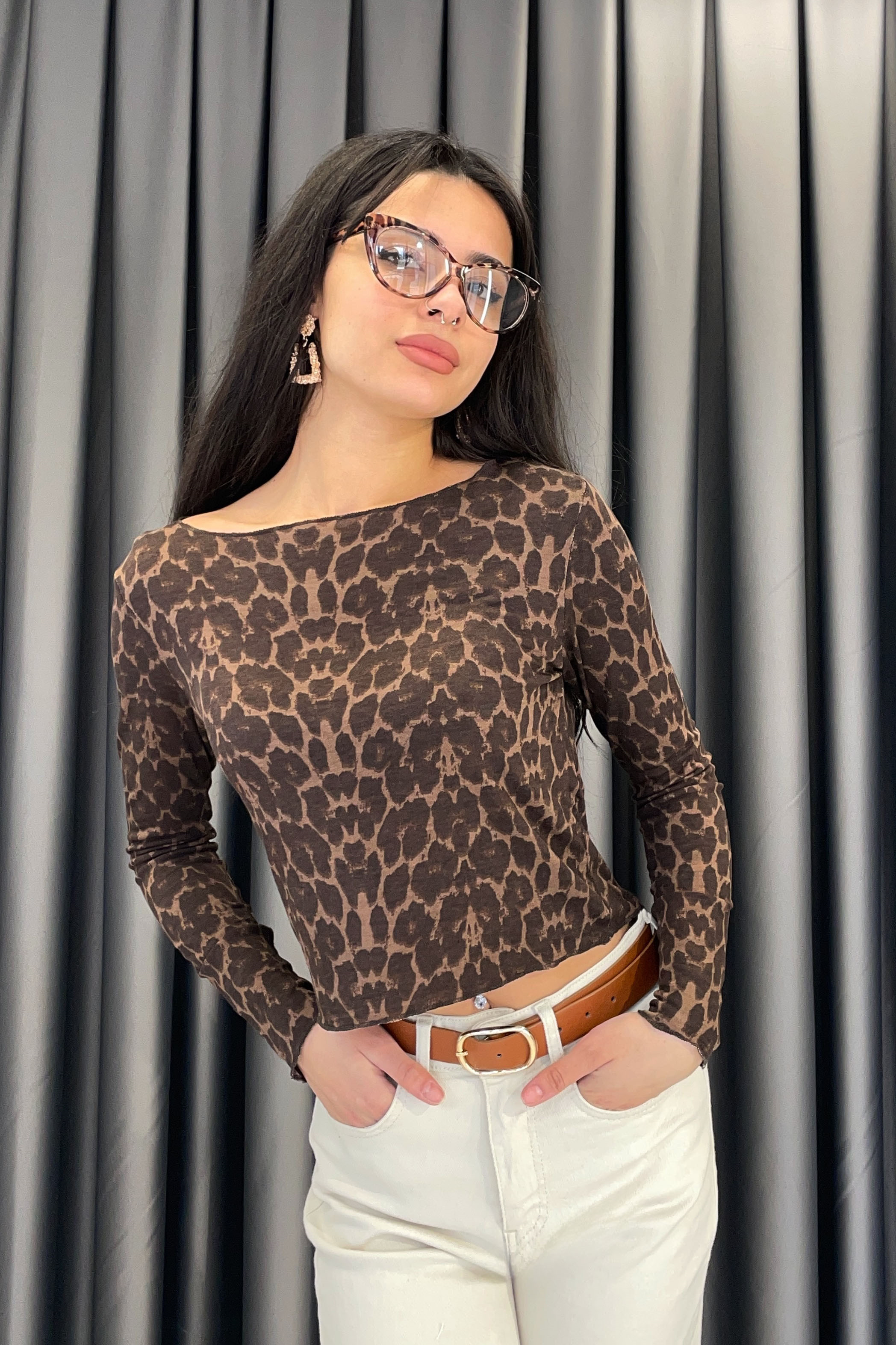 Kechi Leopar Geniş Yaka Bluz - Leopar LEOPAR