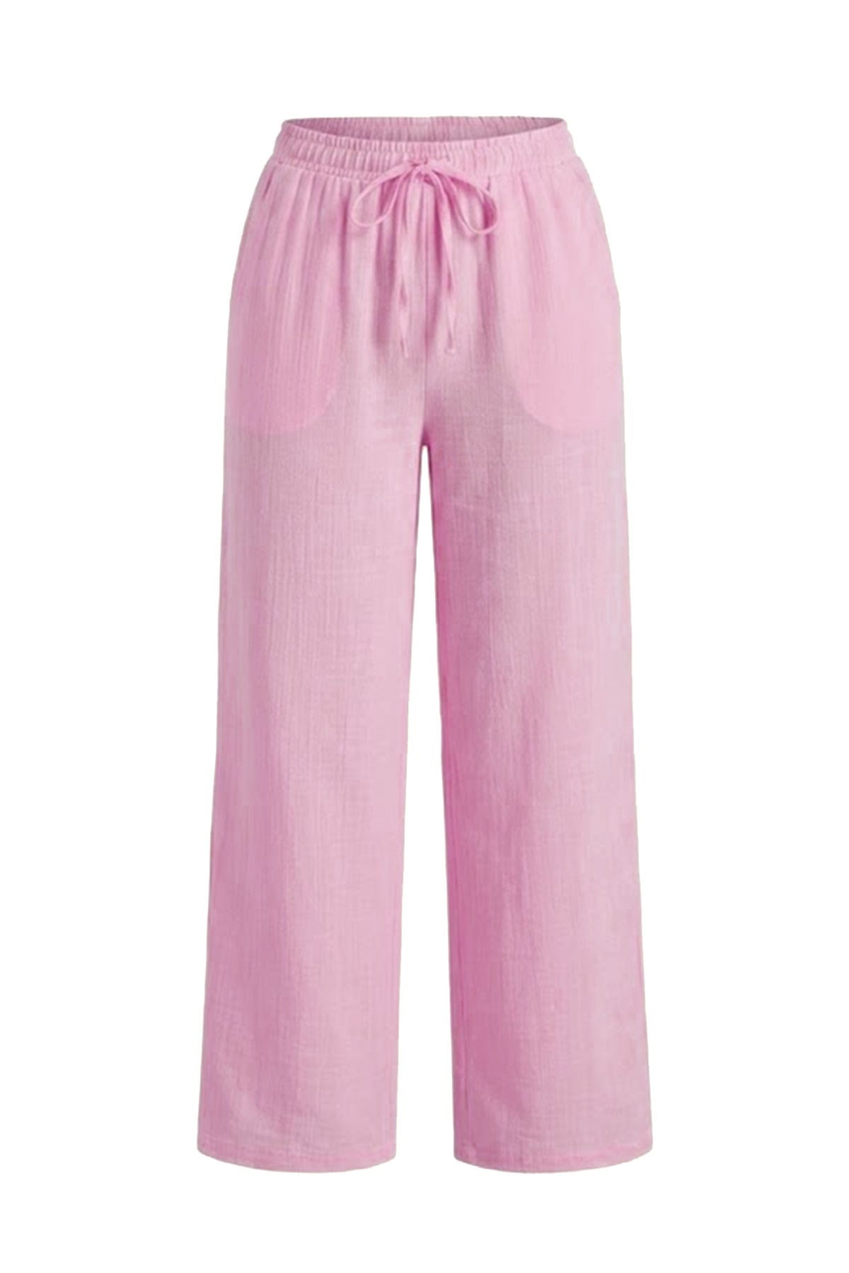 Keten Kumaş Bol Paça Pantolon PEMBE