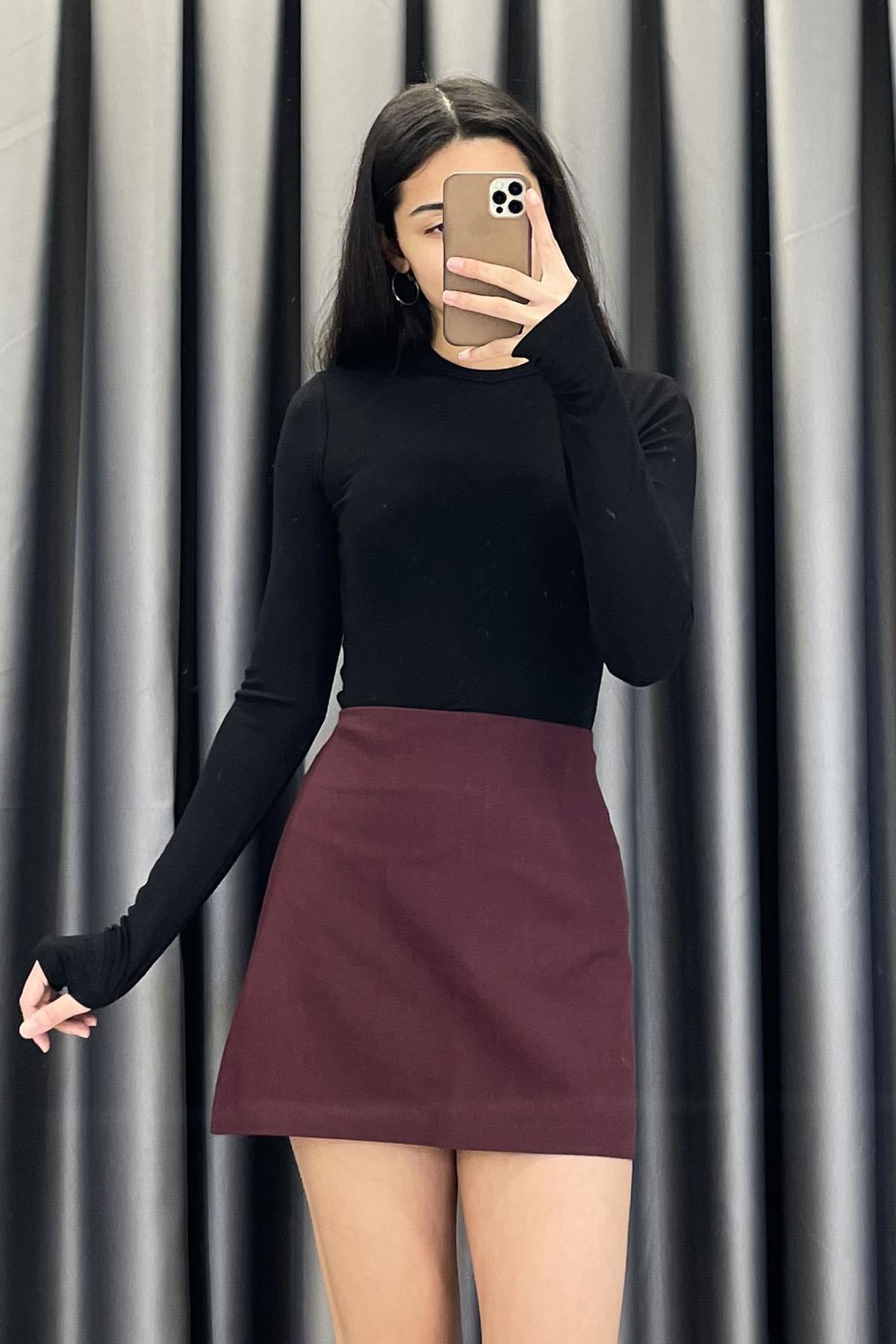 Kumaş Mini Etek - Bordo BORDO