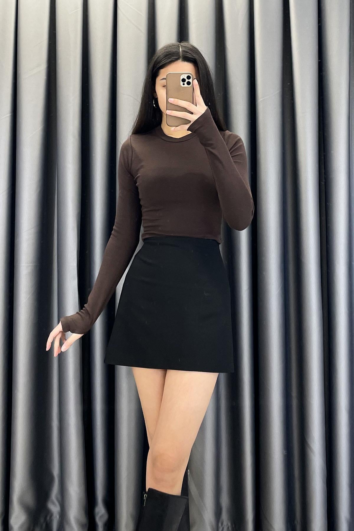 Kumaş Mini Etek - Siyah SİYAH