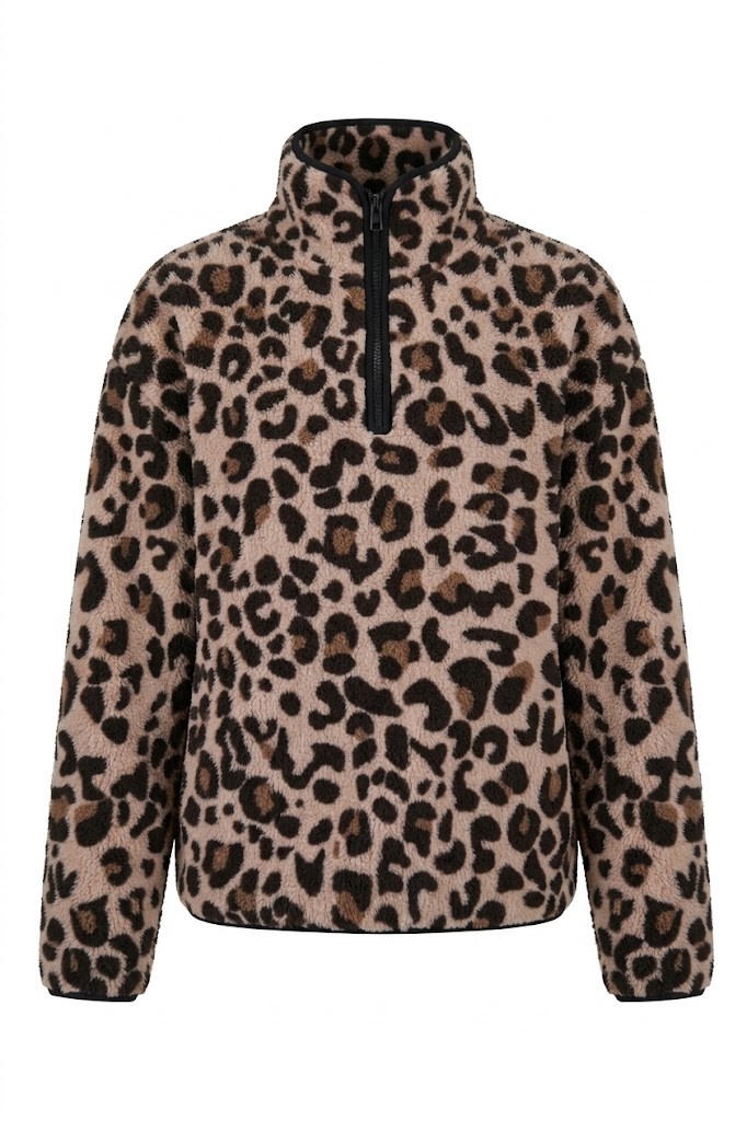 Leopar - Yarım Fermuar Leopar Desen Sweat LEOPAR