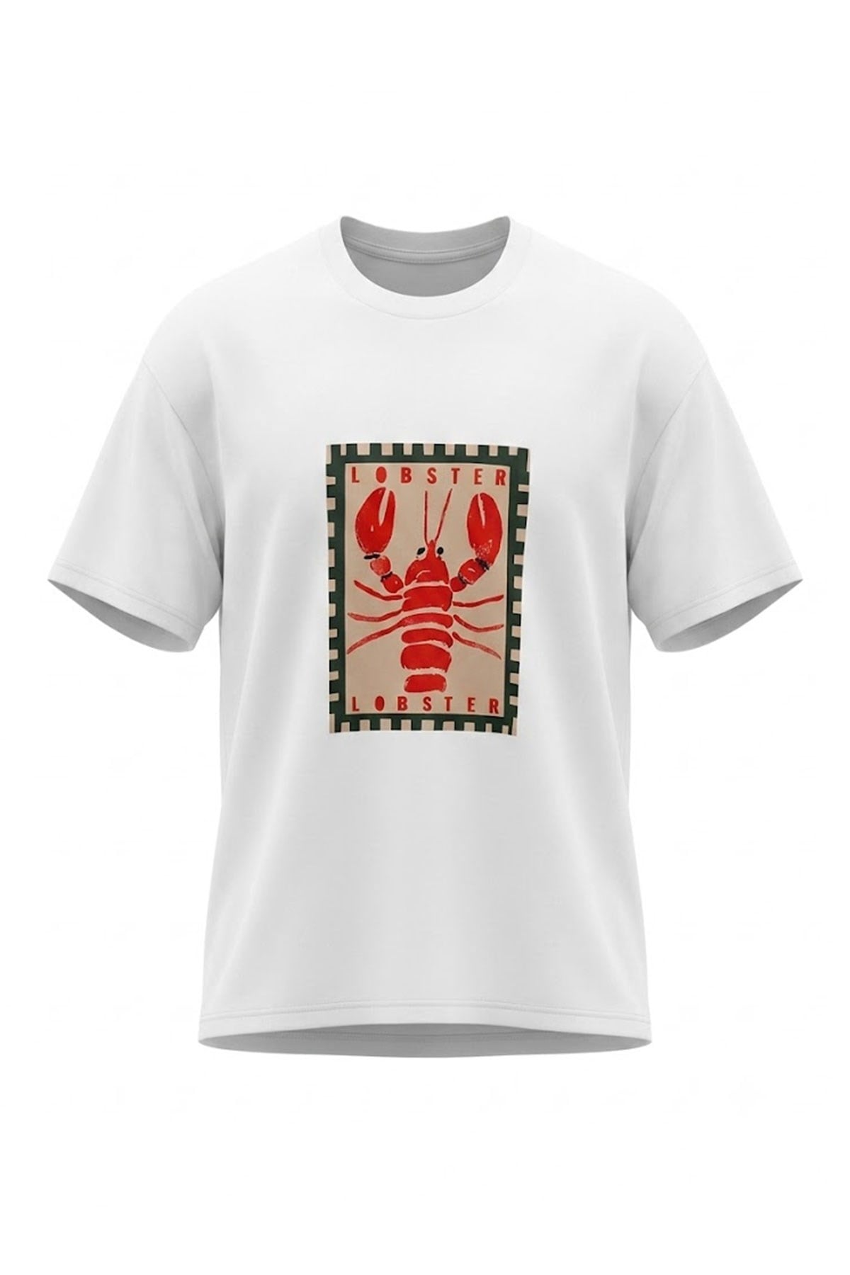 Lobster Baskılı Bisikler Yaka T-shirt EKRU