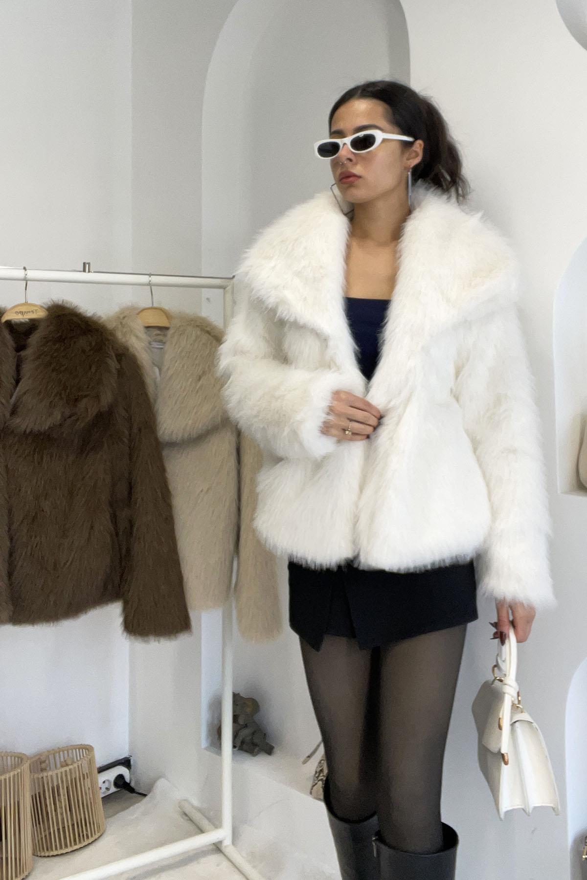 Luna Premium Kürk Mont - Ekru EKRU