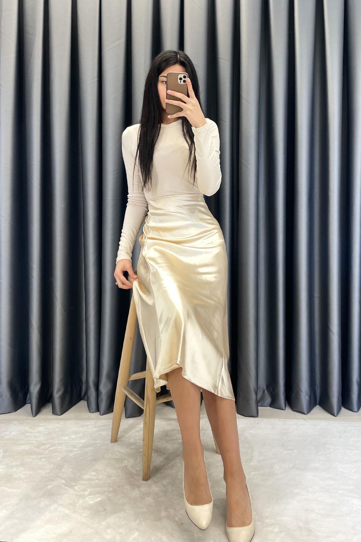 Maxi Boy Saten Etek - Gold GOLD
