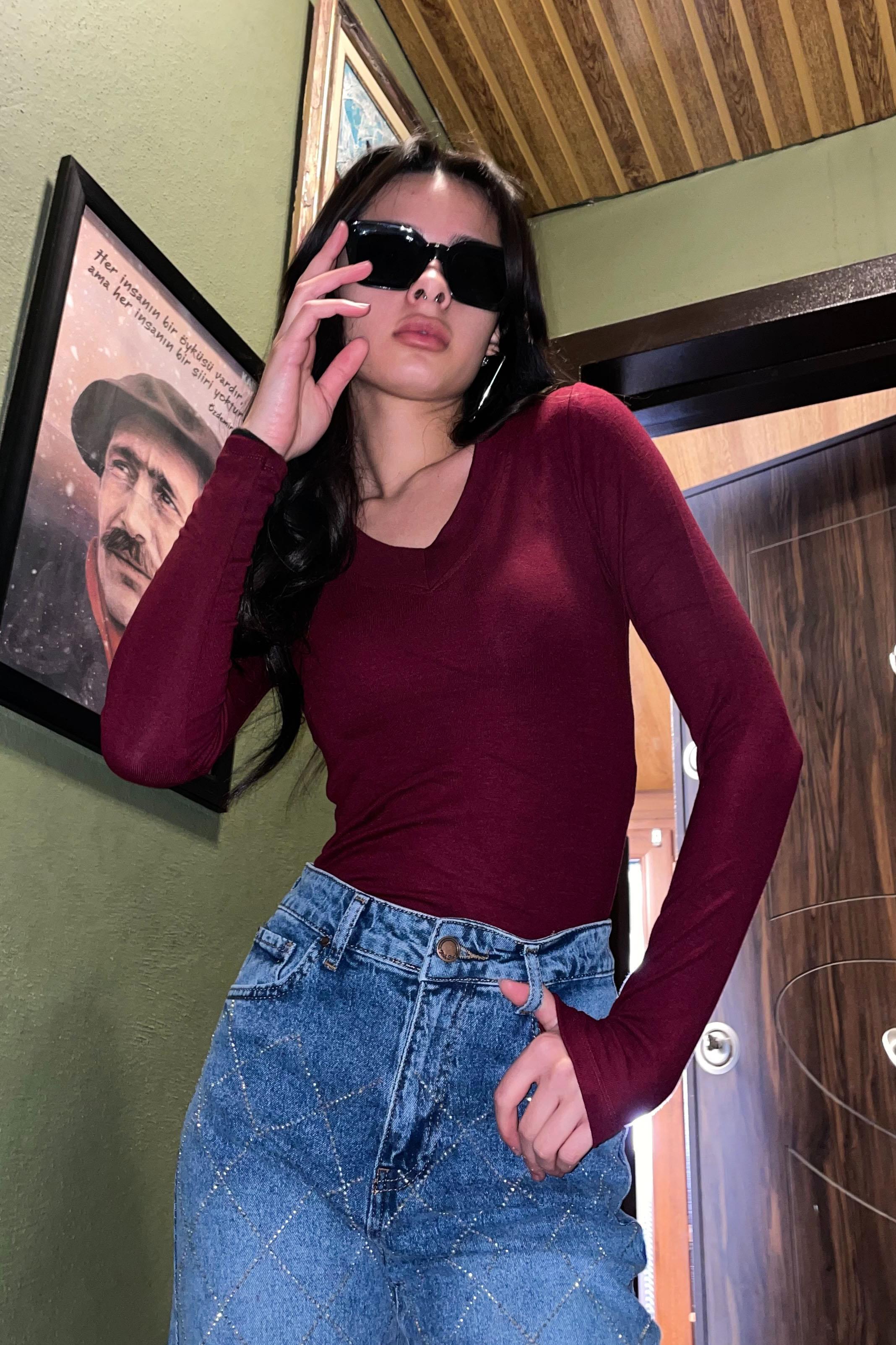 Noa Noa Oysho V Yaka Basic Crop - Bordo BORDO