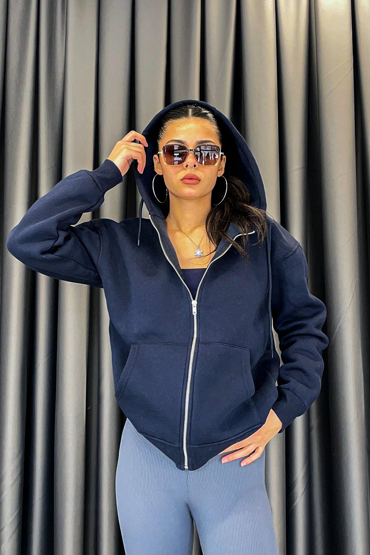 Noa Noa Silver Fermuar Kapüşonlu Ceket - Lacivert LACİVERT