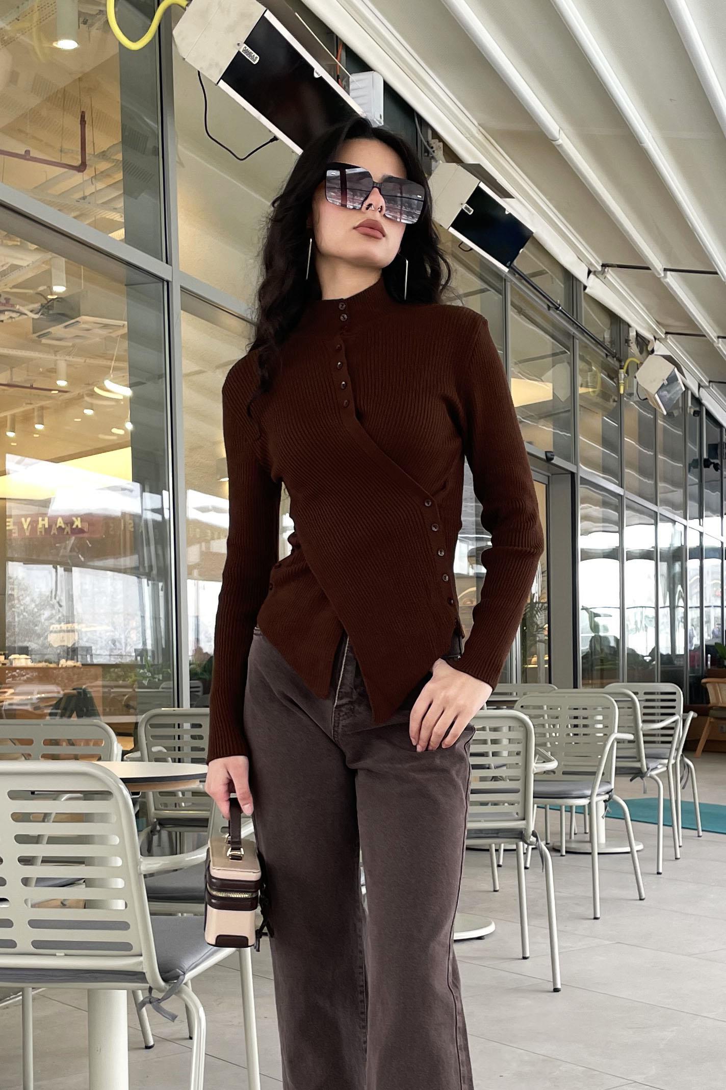 Noa Noa Yaka Ve Bel Düğme Detay Kazak - Kahve KAHVE
