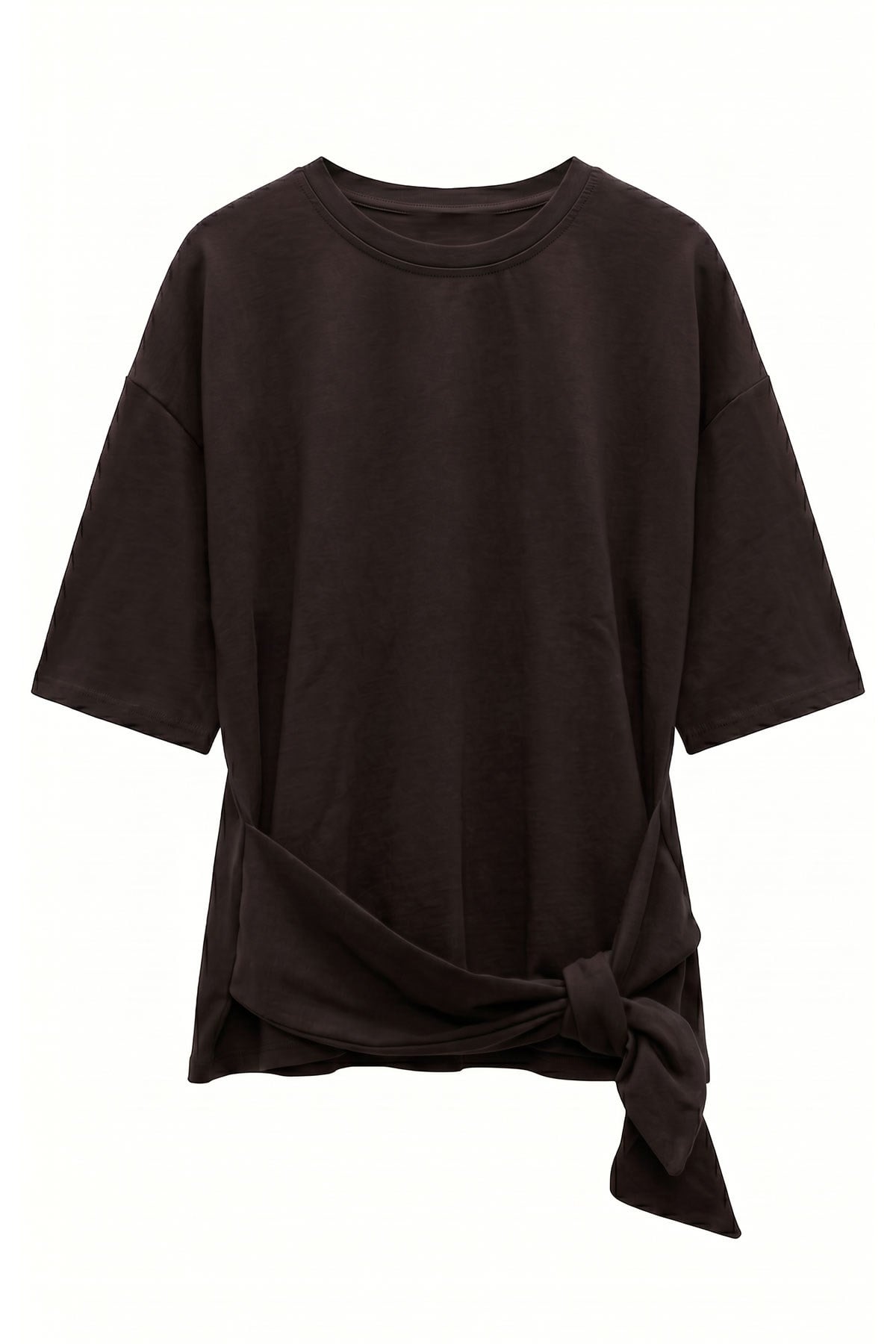 Ön Bağcık Detay Kısa Kol T-shirt Takım- Acı Kahve Acı Kahve