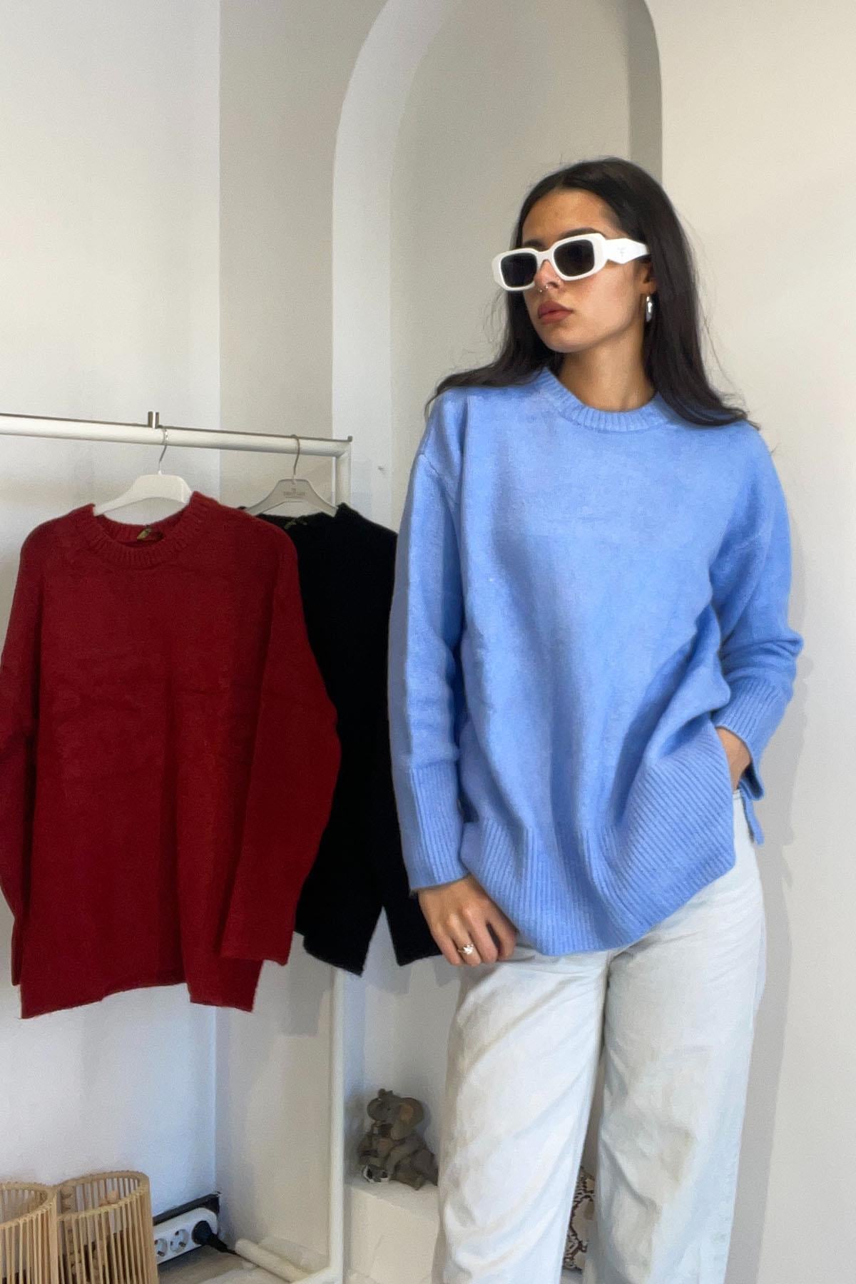 Orijinal Marka Bisiklet Yaka Basic Kazak-Bebe Mavi Bebe Mavi