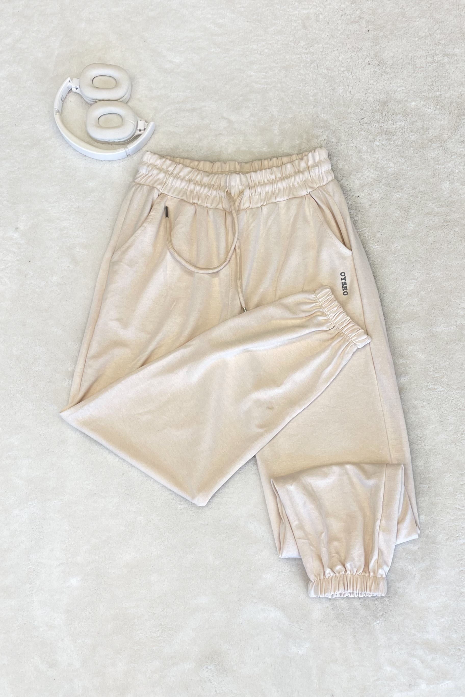 Oysho Paça Lastikli Jogger Eşofman-Krem KREM