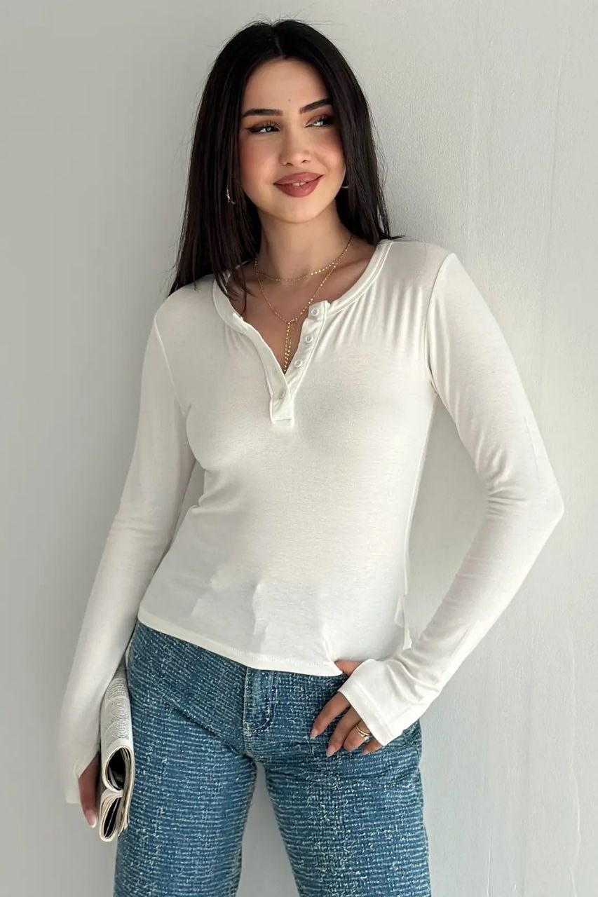 Parmak Geçmeli Patlı Crop-Ekru EKRU