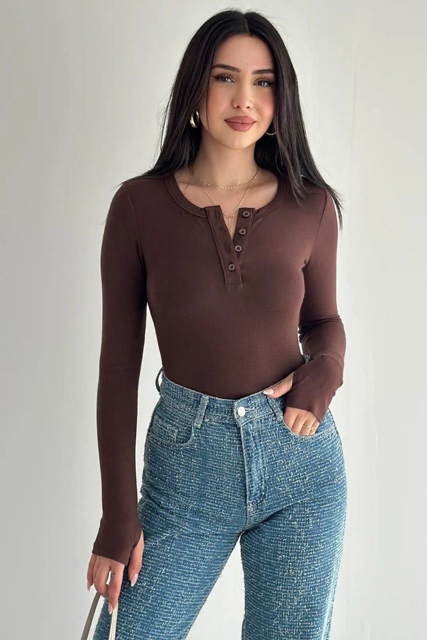 Parmak Geçmeli Patlı Crop-Kahve KAHVE
