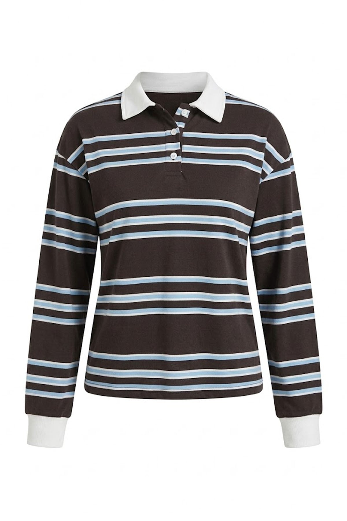 Polo Yaka Yan Çizgi Sweater-Kahve KAHVE