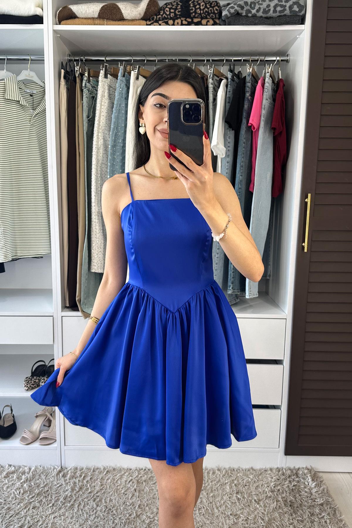 Saten Straplez Ayarlanabilir Askılı Elbise - Saks SAKS