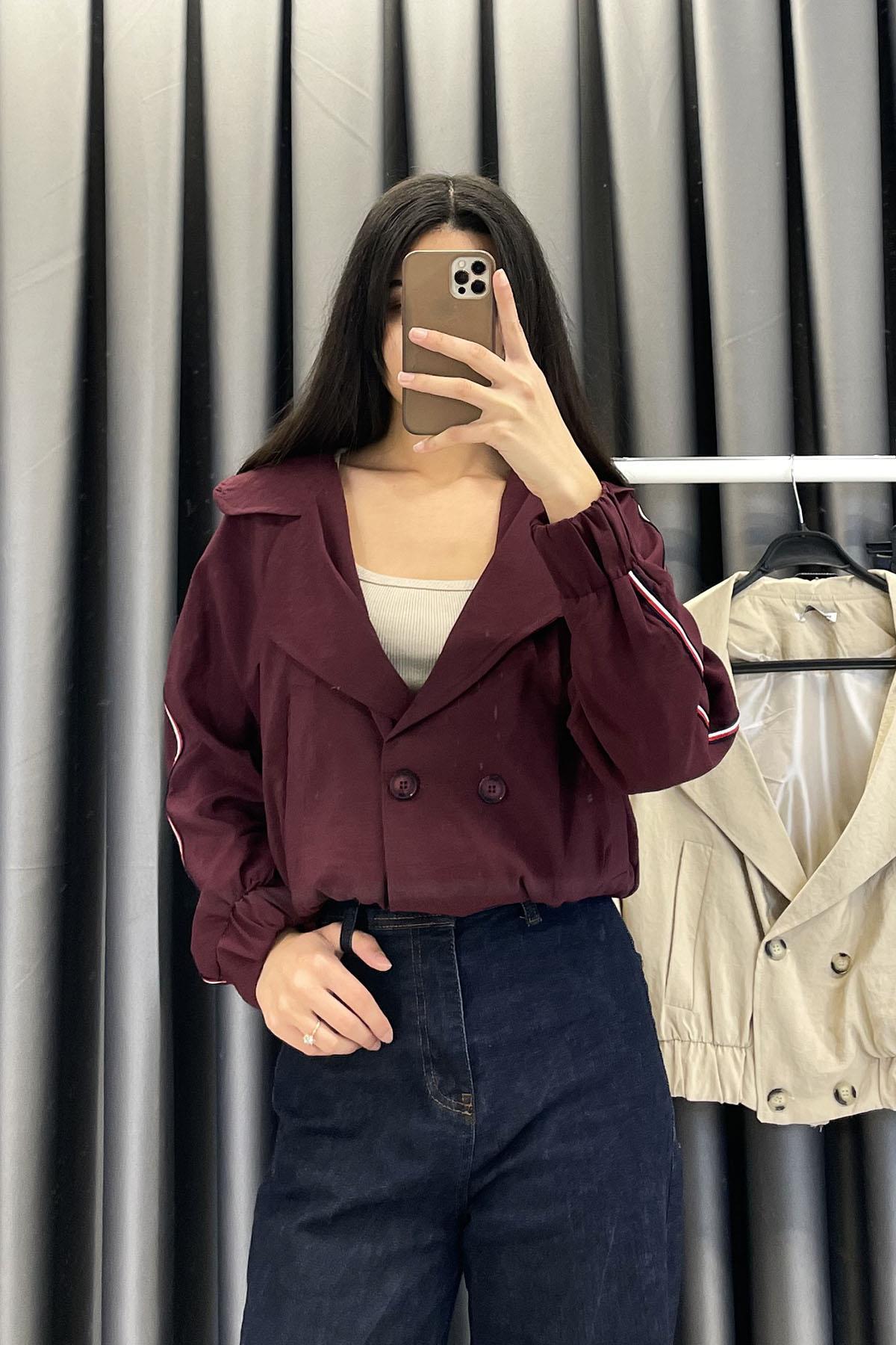 Şerit Detay Alt Lastikli Ceket - Bordo BORDO