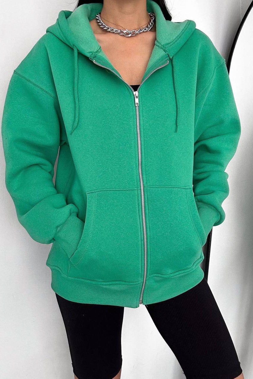 Silver Fermuar Detay Oversize Ceket - Yeşil YEŞİL