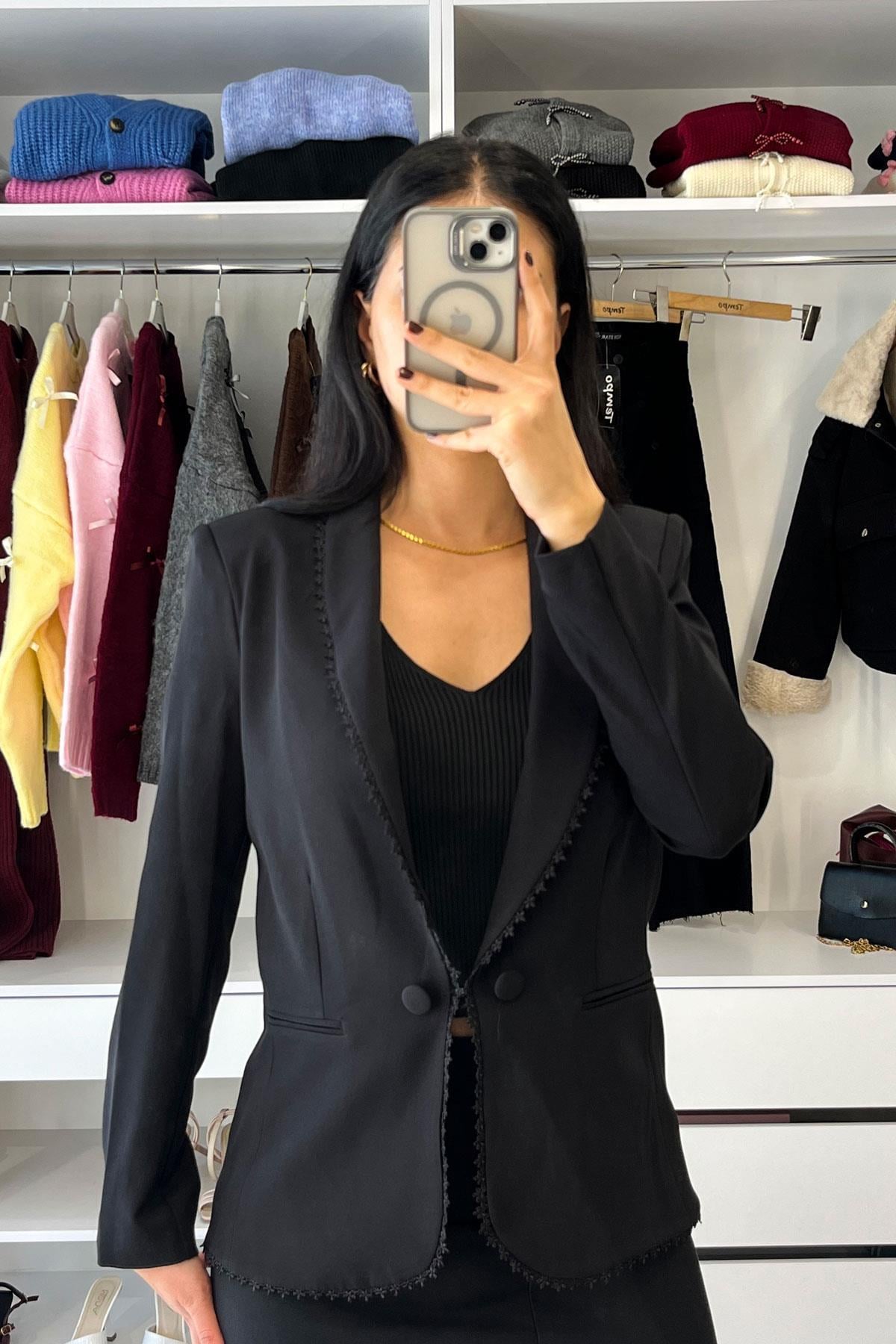 Sırt Güpür Detay Blazer Ceket - Siyah SİYAH