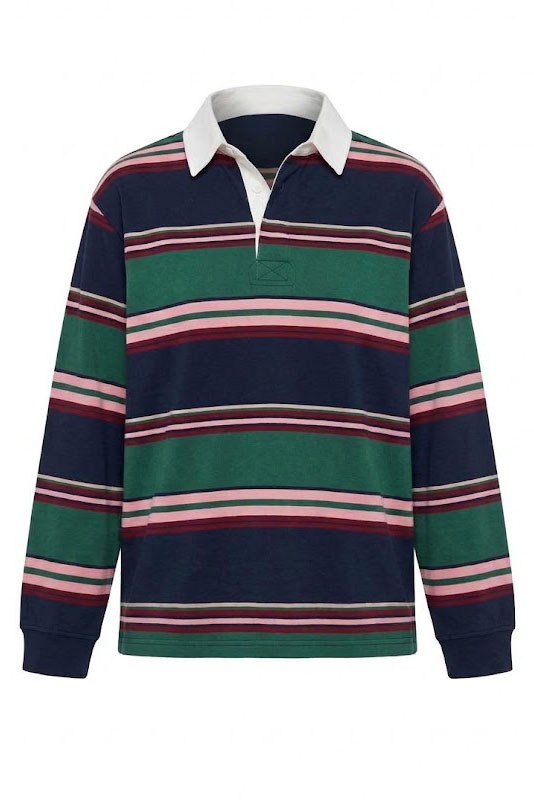 Yan Çizgili Pola Yaka Sweater-Çok Renkli ÇOK RENKLİ