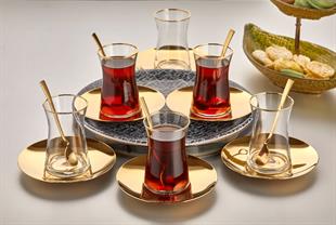 ÖZLİFE Ela 12 Parça Çay Seti Titanyum Gold