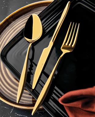 ÖZLİFE Ela 36 Parça Çatal Kaşık Bıçak Takımı Titanyum Gold