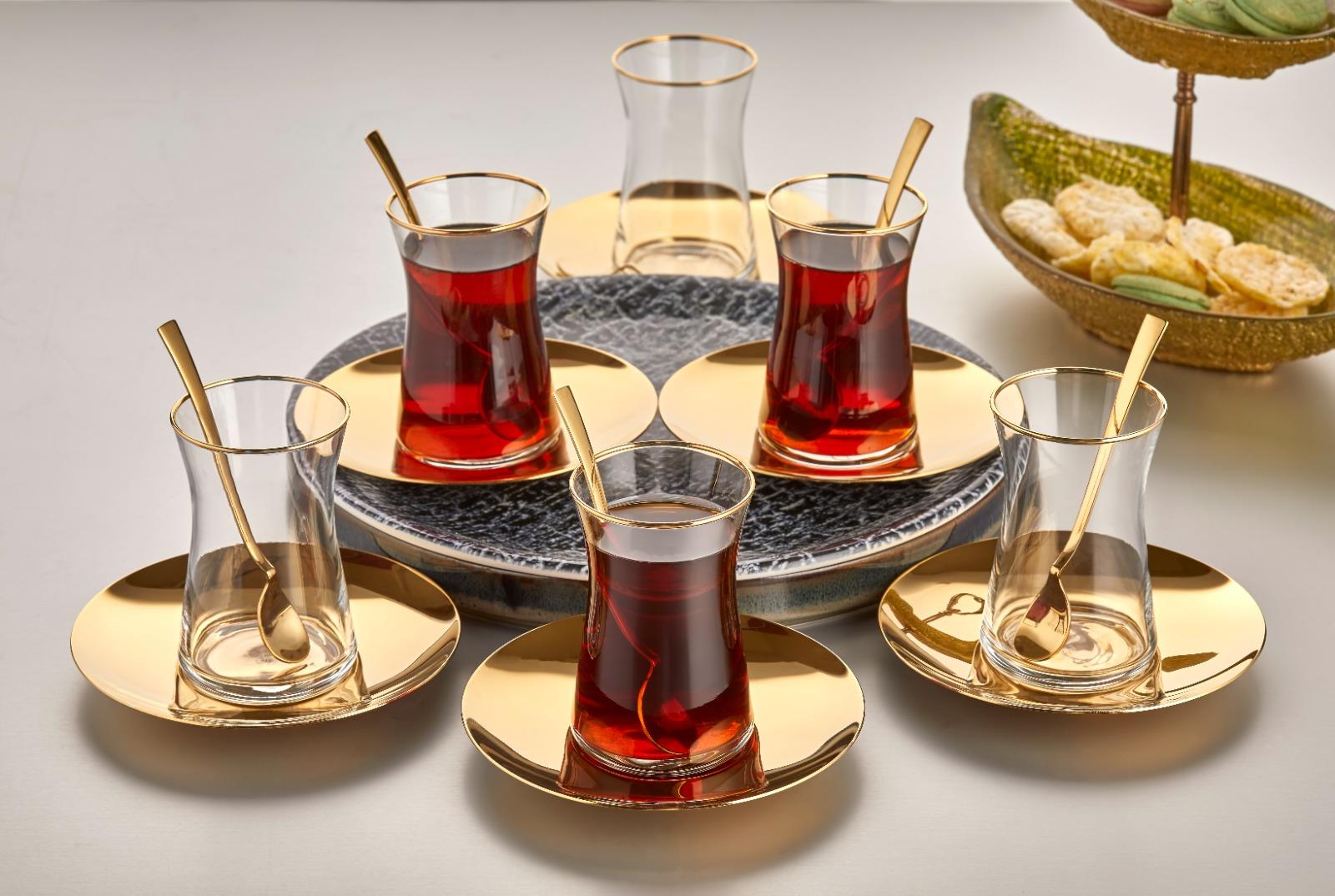 ÖZLİFE Ela 12 Parça Çay Seti Titanyum Gold