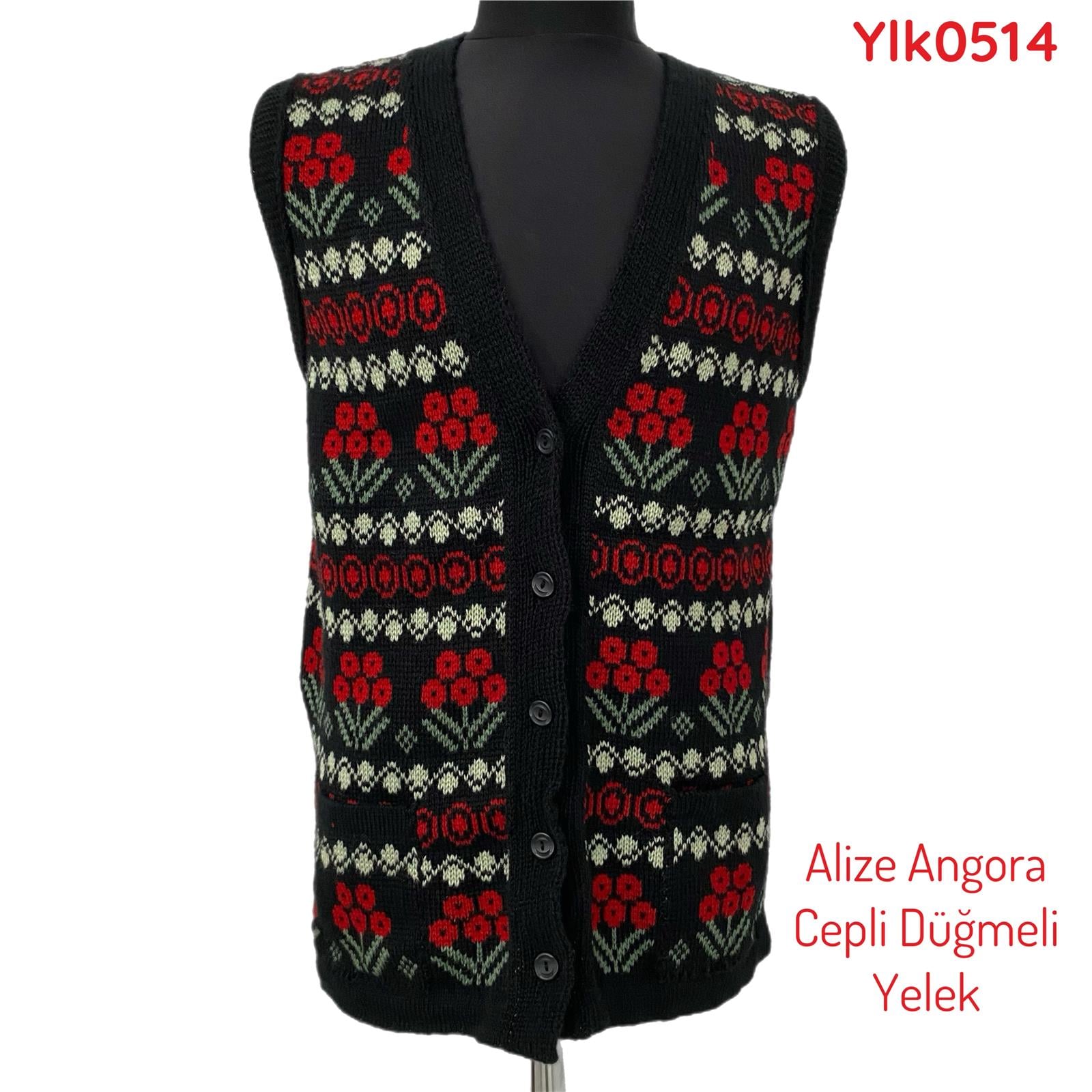 Z-004  Alize Angora Cepli Düğmeli Yelek 